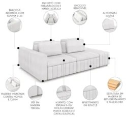 Sofá Ilha e Puff Sala Living 265cm Siesta M22 Bouclê Branco - Mpozenat