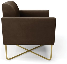 Kit 2 Poltronas Base X Industrial Dourado Marisa Suede  D03 - D'Rossi - Marrom