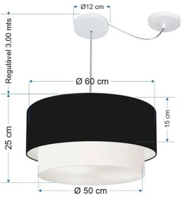 Lustre Pendente Cilíndrico Com Desvio Preto e Branco MJ-4368 Para Mesa de Jantar e Estar