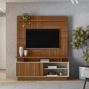 Home Decorativo Vicente MDF/MDP TV até 60 Polegadas Porta de Correr Jatobá/Off White G77 - Gran Belo