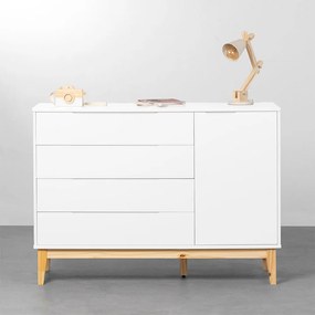 Cômoda Elfe 4 Gavetas e 1 Porta com Pés Square Natural - Branco Fosco