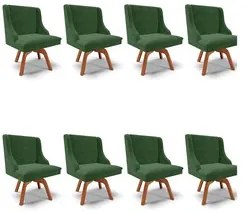 Kit 8 Cadeiras Estofadas Giratória para Sala de Jantar Lia Suede Verde