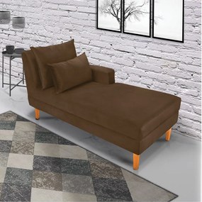 Divã Chaise Chloe 160 cm Veludo Pés Chanfrado Castanho - D'Rossi - Marrom