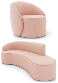 Sofá 4 Lugares Orgânico 220cm Morgan e Poltrona Lua Veludo Rose D03 - D'Rossi