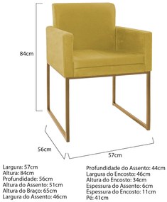 Poltrona Decorativa Bellinha Base de Ferro Dourado Suede Amarelo - ADJ Decor