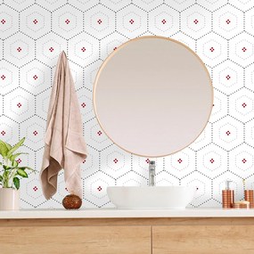 Papel de Parede Lavável Hexagonal Pontilhado Para Cozinha e Banheiro