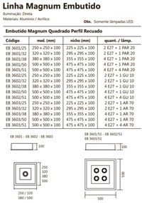 Luminária De Embutir Magnum Quadrado 25X25X10Cm 2L E27 + 01 Par20 | Us... (PT - Preto Texturizado)