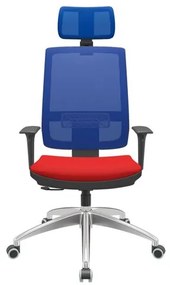 Cadeira Office Brizza Tela Azul Com Encosto Assento Aero Vermelho RelaxPlax Base Aluminio 126cm - 63558 Sun House