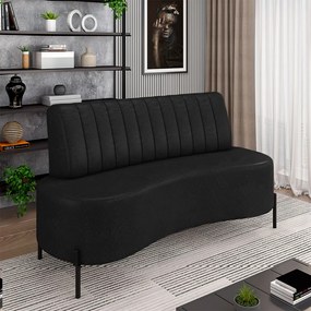 Sofá Living Decorativo 2 Lugares 1,60M Katara Pés de Ferro PU Preto G33 - Gran Belo