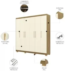 Guarda Roupa Casal 223cm 6 Portas Pernambuco Nature/Champanhe - Vila R