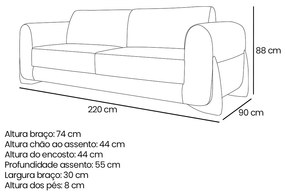 Sofá 3 Lugares Base de Madeira Clarissa 220 cm Linho Areia S04 - D'Rossi