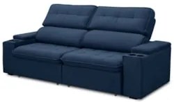 Sofá Retrátil Reclinável 3 Lugares 230cm Ginevra F05 Veludo Azul - Mpo