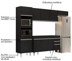 Armário de Cozinha Modulada 4 Peças CP10 Balcão Preto - Lumil