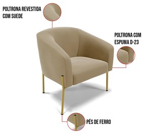 Cadeira Sala de Jantar Pé de Ferro Dourado kit 2 Stella Suede D03 - D'Rossi - Marrom Rato