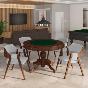 Conjunto Mesa de Jogos Carteado Bellagio Tampo Reversível Verde e 4 Cadeiras Madeira Poker Base Estrela Linho Cinza/Imbuia G42 - Gran Belo