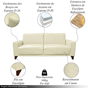 Conjunto de Sofás Decorativos 2 e 3 Lugares Emily Sala de Estar Pés em Eucalipto Couro Off White G40 - Gran Belo