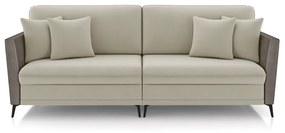 Sofá Living Decorativo Zagreb 3 Lugares 262cm com Almofadas Pés de Ferro Veludo/PU Bege/Cinza G33 - Gran Belo