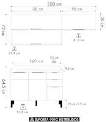 Armário de Cozinha CP02 e Tampo 120cm Dora Z06 Nogueira/Off - Mpozenat