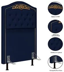 Cabeceira Cama Box Solteiro 90cm com Tachas Imperial Veludo J02 Azul -