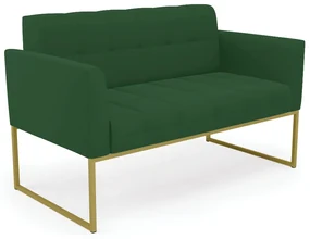 Sofá Namoradeira Elisa Veludo Verde Base Metálica Industrial Dourado - D'Rossi