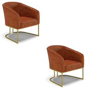 Poltrona Decorativa Industrial Dourado kit 2 Stella Sintético PU D03 - D'Rossi - Nozes