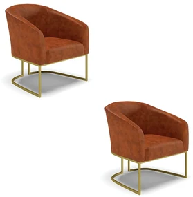 Poltrona Decorativa Industrial Dourado kit 2 Stella Sintético PU D03 - D'Rossi - Nozes