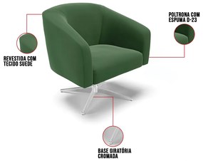 Cadeira Sala de Jantar Giratória Base Cromada kit 2 Stella Suede D03 - D'Rossi - Verde