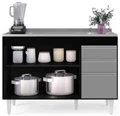 Balcão Gabinete com Pia Inox 120cm Michigan Preto/Cinza - Lumil