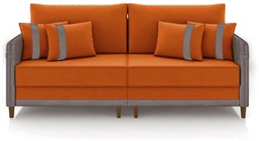 Sofá Living Montecarlo 3 Lugares Bipartido 252cm Pés em Madeira Veludo/PU Terracota/Cinza G33 - Gran Belo