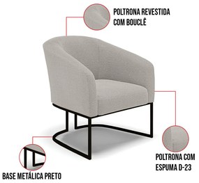 Poltrona Decorativa Base Industrial Preto Stella Bouclê Cinza D03 - D'Rossi