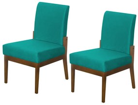 Kit 02 Cadeiras de Jantar Helena Suede Azul Tiffany - Decorar Estofados