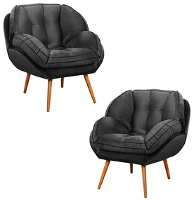 Kit 2 Poltronas Decorativas Pés Palitos Giroud Veludo Cinza Chumbo G33 - Gran Belo