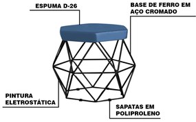 Kit 2 Puff Decorativo Base Preta Elsa Suede Azul Marinho G41 - Gran Belo