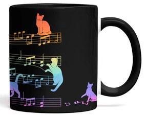 Kit Copo Viagem e Caneca Gato Musical Arco Iris Cat Lover Preto