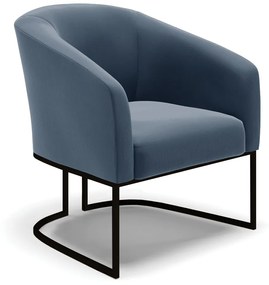 Sofá Namoradeira e 2 Poltronas Base Industrial Preto Stella Suede D03 - D'Rossi - Azul Marinho