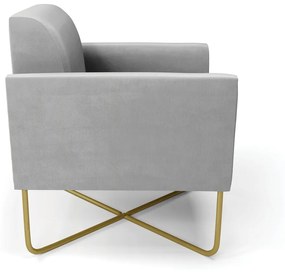 Kit 2 Poltronas Base X Industrial Dourado Marisa Suede Cinza  D03 - D'Rossi