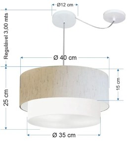 Lustre Pendente Cilíndrico Com Desvio Linho Bege e Branco MJ-4364 Para Mesa de Jantar e Estar