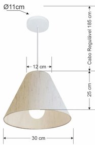 Lustre Pendente Cone Vivare Md-4028 Cúpula em Tecido 25/30x12cm - Bivolt - Linho Bege - 110V/220V