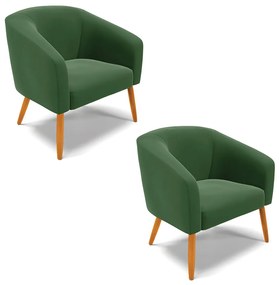 Poltrona Decorativa Pé Palito Castanho kit 2 Stella Suede Verde D03 - D'Rossi