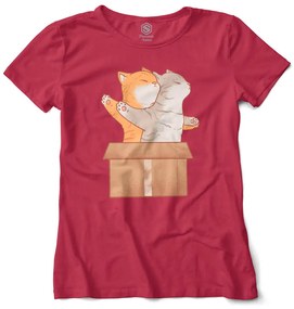 Camiseta Baby Look Gato Gatinhos Na Caixa Titanic - Vinho - P