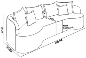 Sofá 4 Lugares Orgânico Living 250cm Mersa Veludo Rosê K01 - D'Rossi