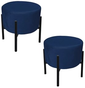 Puff Banqueta Decorativo Industrial Preto Kit 2 Iron Suede D03 - D'Rossi - Azul Marinho