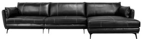 Sofá Vena 2 Lugares + Chaise Fixo Couro Preto 294cm - 69849 Sun House