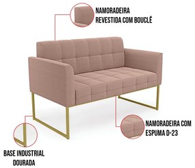 Namoradeira e 2 Poltronas Industrial Dourado Elisa Bouclê Rosê D03 - D'Rossi