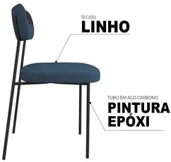 Kit 4 Cadeiras Estofadas Milli Corano/Linho F02 Preto/Azul - Mpozenato