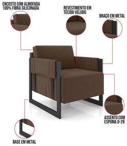 Poltrona Decorativa Base Industrial kit 2 Rory Veludo Marrom K01 - D'Rossi