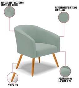 Poltrona Decorativa Pé Palito Castanho Stella Cotelê Ext/Veludo D03 - D'Rossi - Menta