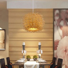 Pendente Luminaria Rattan lustre ninho de pássaro lâmpada sala estar jantar pastoral fazenda barra lâmpada do teto lustre rattan lâmpada de bambu - Modelo-30cm