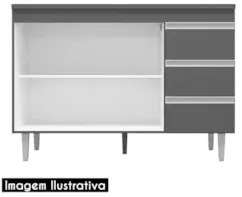 Balcão Gabinete com Pia Inox 120cm 2 Portas 3 Gavetas Andréia Branco -