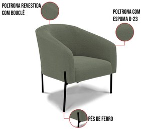 Sofá Namoradeira e 2 Poltronas Pé Ferro Pto Stella Bouclê Verde Pistache D03 - D'Rossi